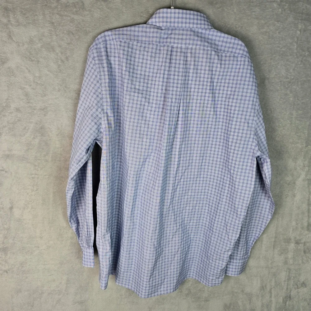 Brooks Brothers Mens Slim Fit Non-Iron Stretch Plaid Dress Shirt Blue‎ 17-34